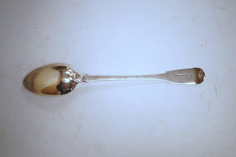 A George III silver fiddle pattern basting/strainer spoon, by Eley & Fearn, London, 1805, 30cm, 5.5oz.